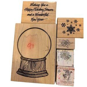 Vintage Holiday Rubber Stamp Set Snow Globe Poinsettia Snowflakes & More Fun Des